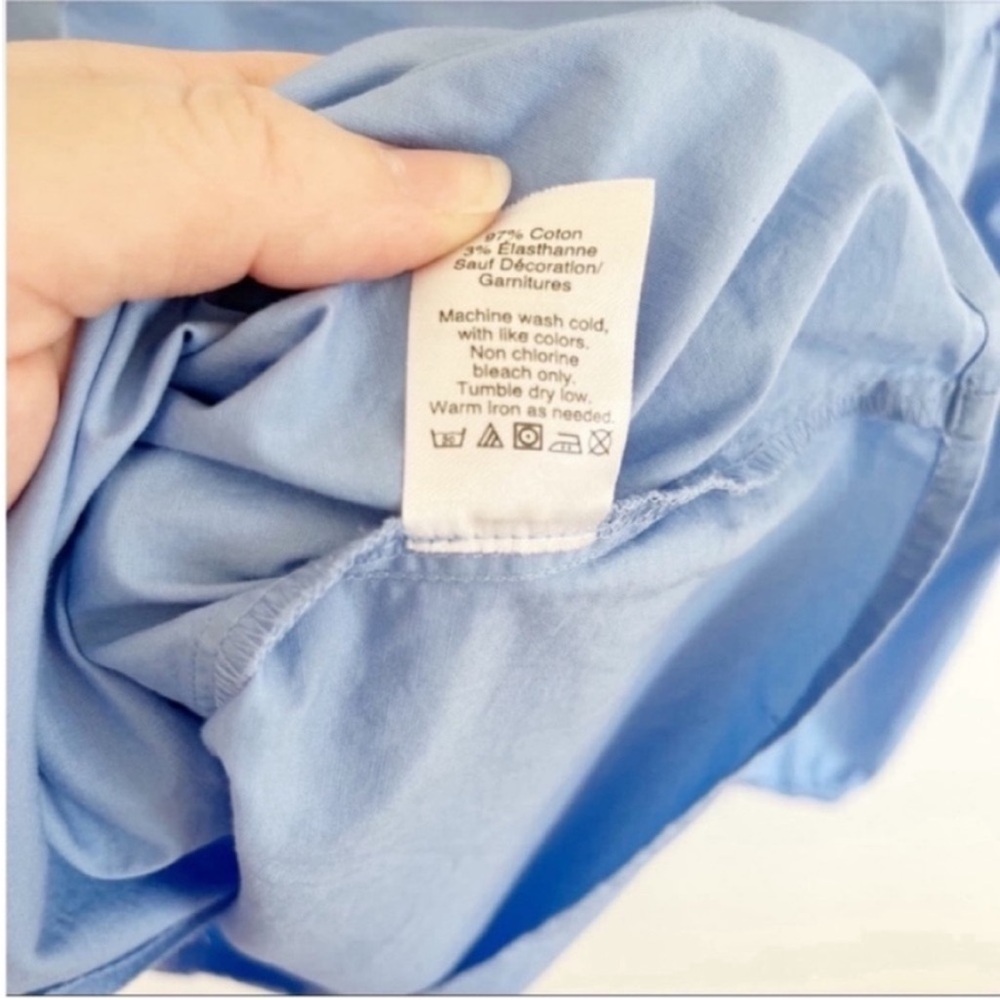 J. Crew Factory shirt blue embroidered peasant blouse tie neck - Picture 8 of 9